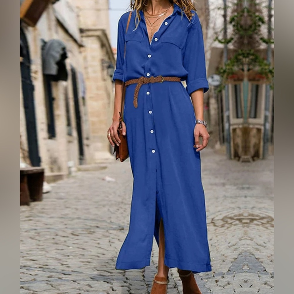🌻NWT Forever 21 Belted Denim (Chambray) Maxi Dress